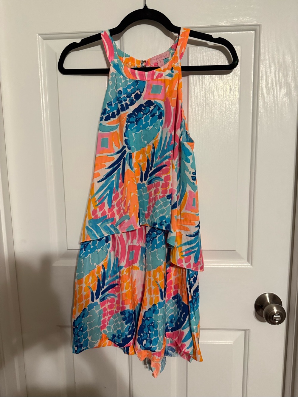 Lilly Pulitzer Donna Pineapple Halter Popover Romper Size 6 Pink Orange Blue